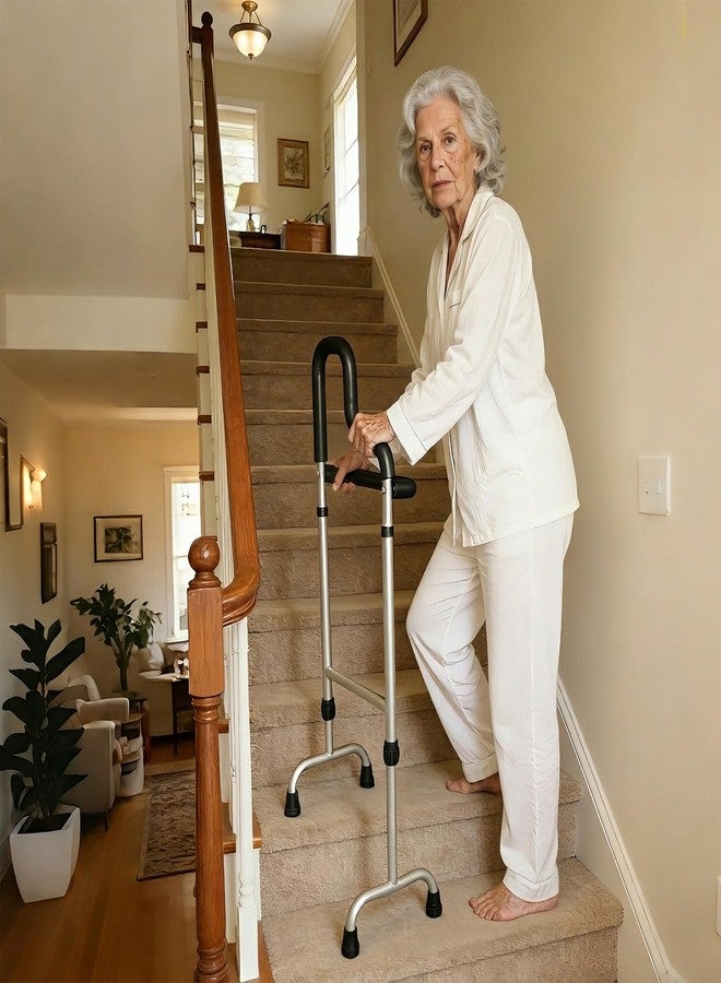 Baithem Stair Climbing Assist Cane for Elderly Seniors, Height Adjustable Stability Walking Cane with Dual Grips & Crossbar Handle, Mobility Aid for Knee Hip Pain & Weak Legs - Image 2