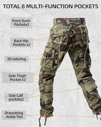 AKARMY Men's Casual Cargo Pants Military Army Camo Pants Combat Work Pants with 8 Pockets Battlefield Camo 30 - Image 4