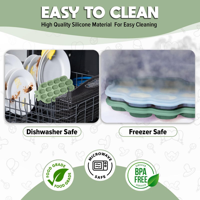 O'doe Oâ€™doe Silicone Baby Popsicle Molds & 1 Baby Food Feeders with 1 Clip, 1-Pack Freezer Tray with Lid, 18-Hole Popsicle Molds for Teething Relief, Includes 3 Extra Pacifiers, BPA Free - Image 4