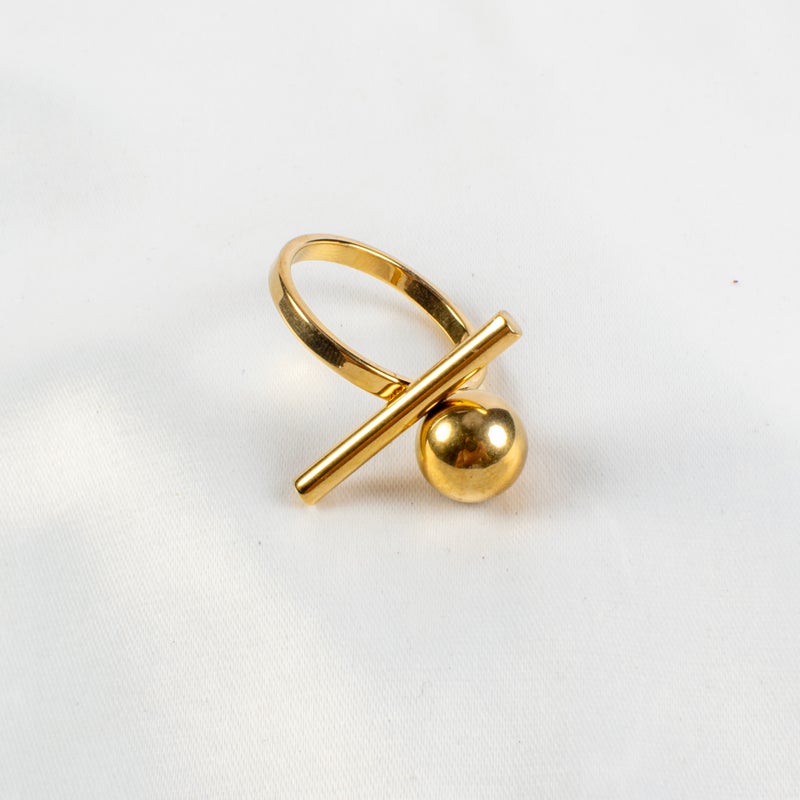 خاتم أستانليس ستيل ذهبي مقاس 17 - Image 2