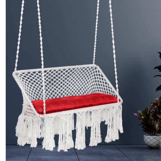 SWINGZY Polyester Large Premium Double Seater Hammock Chair For Home Indoor Outdoor GardenHanging Hammock Swing Chair For 2 PeopleJhula For Adults With Hanging Kit With Cushion White
