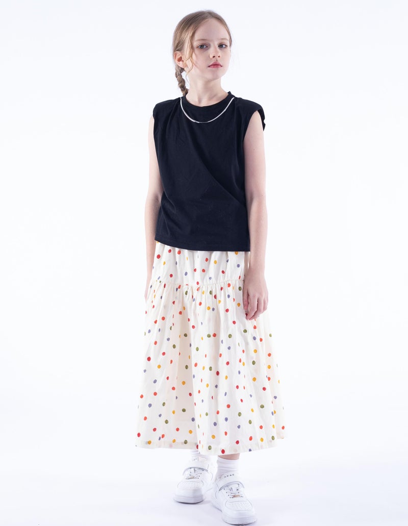 WELAKEN Dot Long Skirt for Girls Kids & Teens Elastic Waistband A-Line Maxi Skirts - Image 2