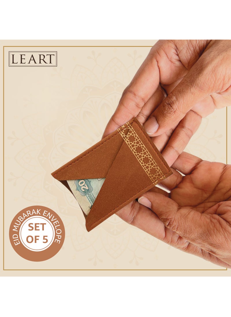 LeArt Leather Eid Envelopes - Eid Mubarak Envelopes | Eid Envelopes | Eid Decorations | Eid Envelopes for Kids (Caramel | Set of 5)  - Image 4