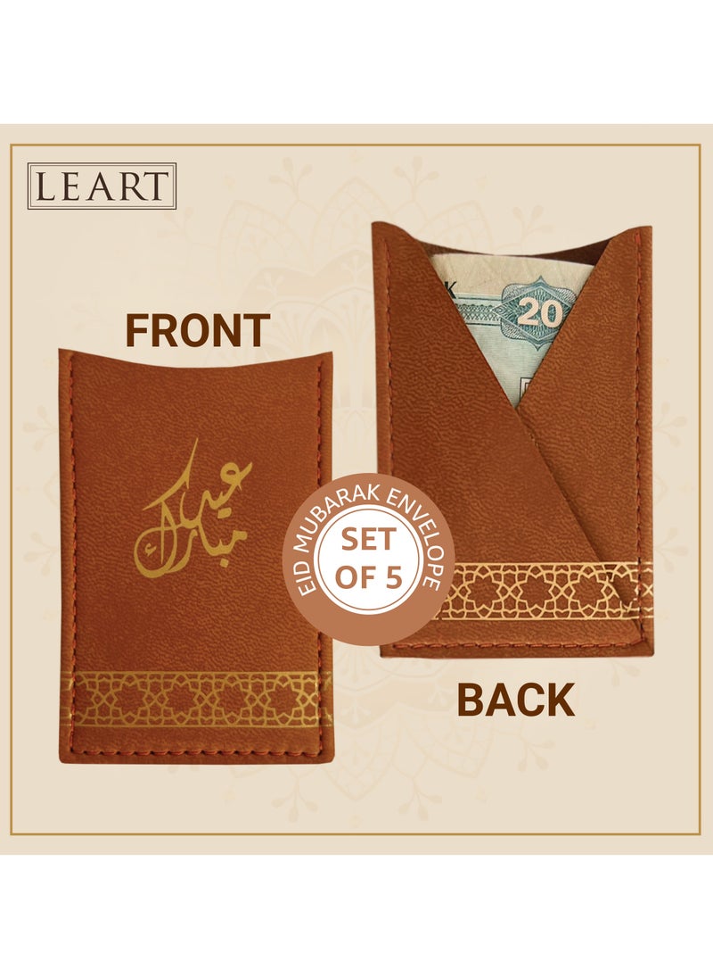 LeArt Leather Eid Envelopes - Eid Mubarak Envelopes | Eid Envelopes | Eid Decorations | Eid Envelopes for Kids (Caramel | Set of 5)  - Image 2
