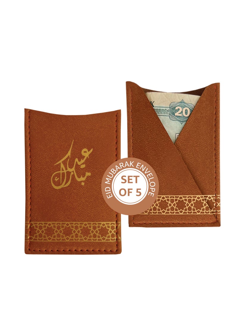 LeArt Leather Eid Envelopes - Eid Mubarak Envelopes | Eid Envelopes | Eid Decorations | Eid Envelopes for Kids (Caramel | Set of 5)  - Image 1