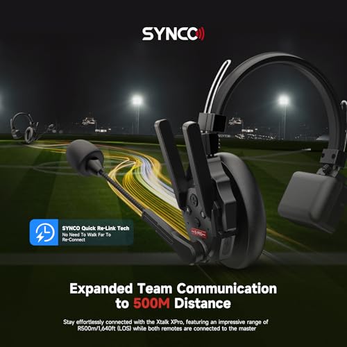 SYNCO XTALK XPro2 X2 Wireless Intercom Headset System 2.4 GHz 1640FT/500M Full Duplex for 2 Person Communication with Noise Cancellation for Live Show Stage Performance Movie Shoot - Image 2