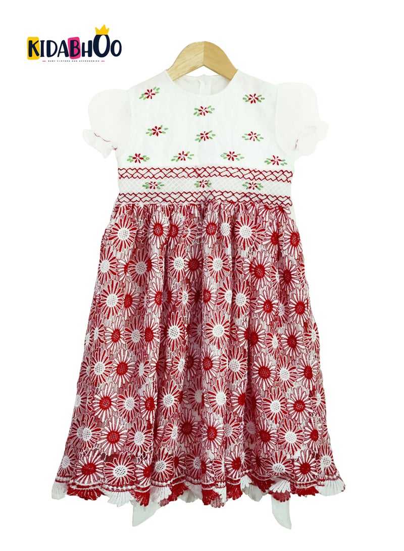 كيدابهو فستان أطفال سموكيد للبنات - إشعاع عباد الشمس الأحمر - Image 1