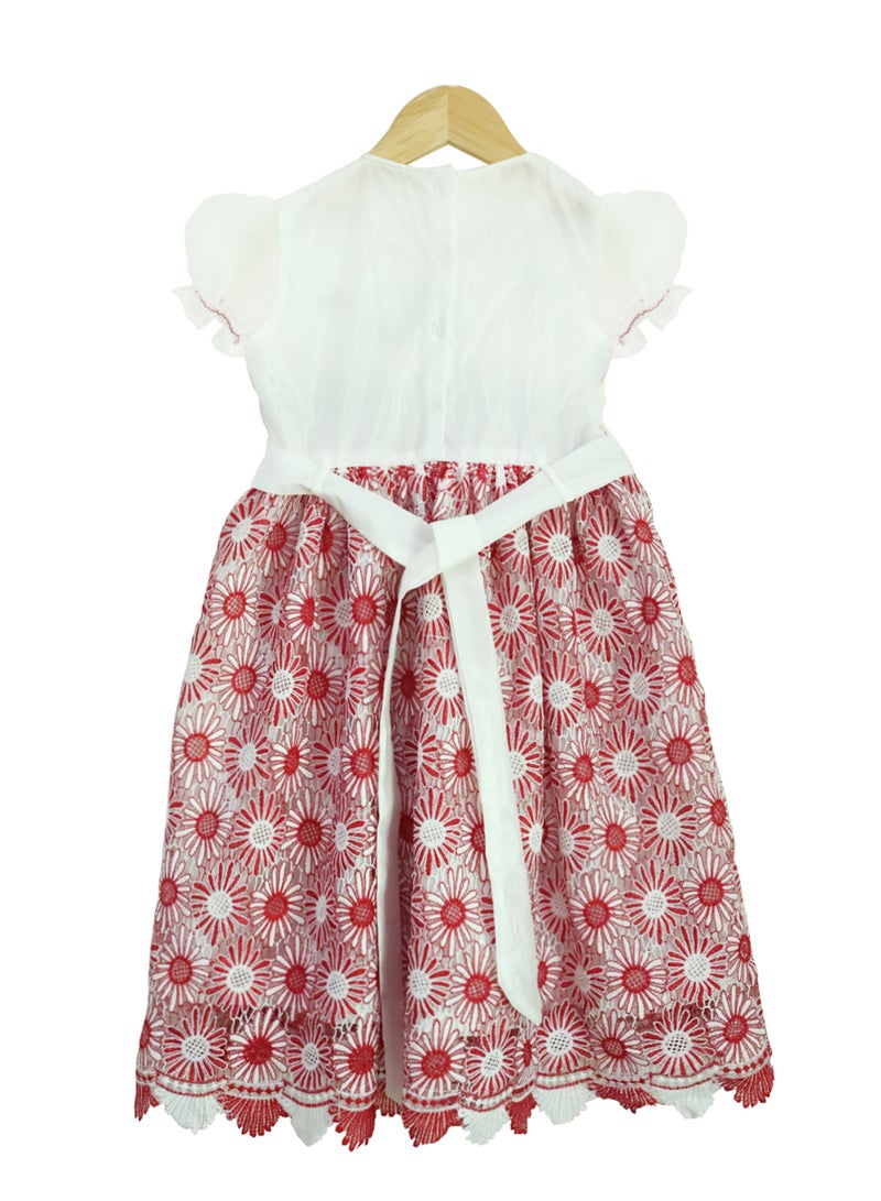 كيدابهو فستان أطفال سموكيد للبنات - إشعاع عباد الشمس الأحمر - Image 4