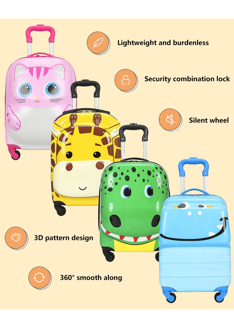 18" Carry-On Kids Suitcase, 3D Hard Case Travel Luggage with Spinner Wheels, Animal Cartoon Pattern Luggage for Boys, Girls, and Children (Giraffe)  - Image 2