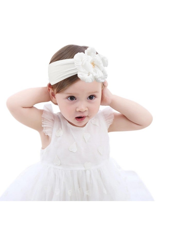 Fmeida Baby Girls Nylon Headband and Bow White Big Flower Headbands Fashion Hair Accessories for Newborns Infants - Image 1