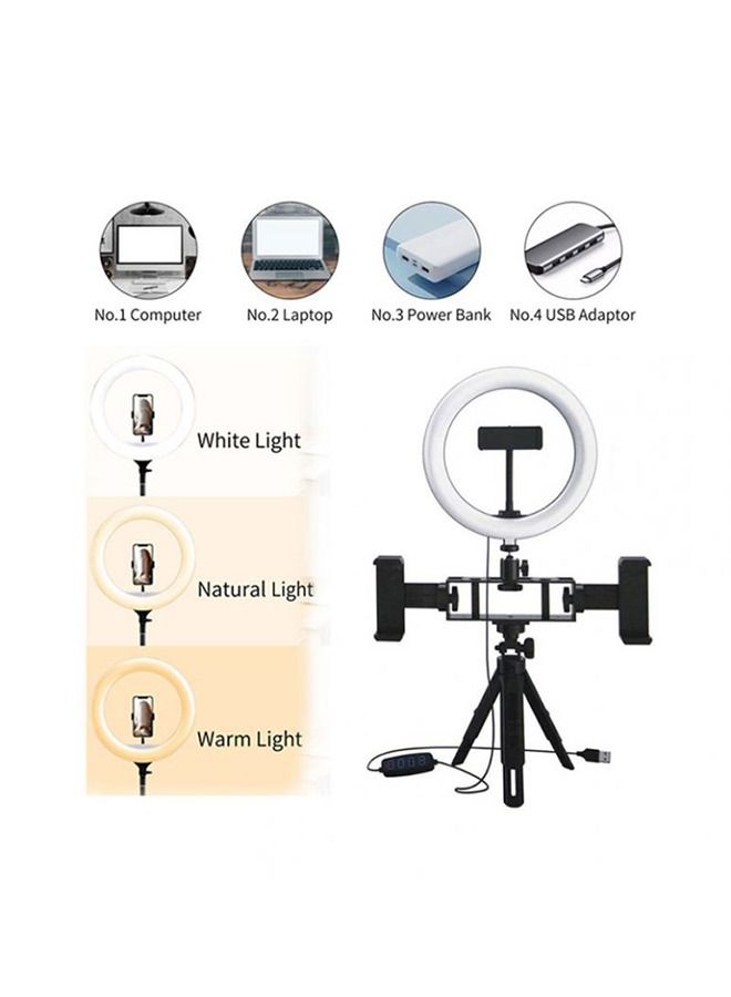 حامل ثابت لسطح المكتب وحلقة اضاءة دائرية للبث المباشر والتصوير الاحترافي قابل للتعديل مع استدارة 360 درجة مع 3 حوامل للموبايل - Image 2