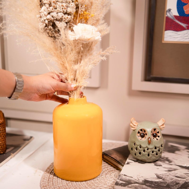 Arte Casa Arte Casa Lemon Blossom Glass Vase with Dried Flower Bunch Yellow 