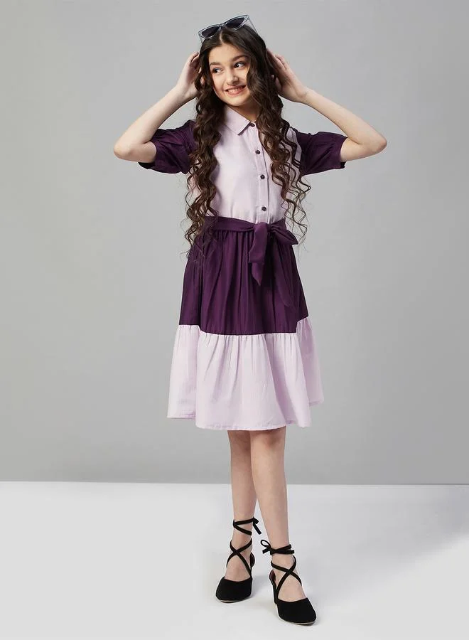 Stylo Bug Stylo Bug Color Block Shirt Dress with Tie Belt