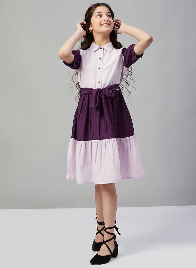 Stylo Bug Stylo Bug Color Block Shirt Dress with Tie Belt
