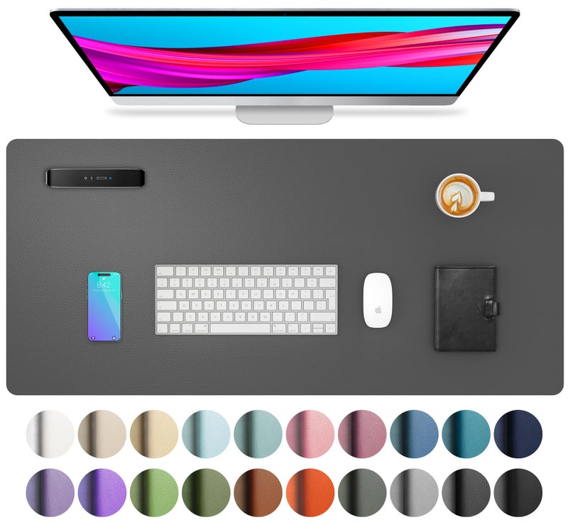 Aothia Leather Desk Pad Protector, Mouse Pad, Office Desk Mat, Non-Slip PU Leather Desk Blotter, Laptop Desk Pad, Waterproof Desk Writing Pad for Office and Home (Gray,23.6" x 13.7") - Image 1