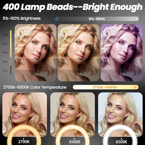 MACTREM 18" Foldable Ring Light with Stand for iPhone ipad Camera, 75" Tripod with Wheels 38W 6500K LED Display/Remote/2 USB Ports Large Big Ringlight Rolling for YouTube Facebook TikTok Live Video Recording - Image 4