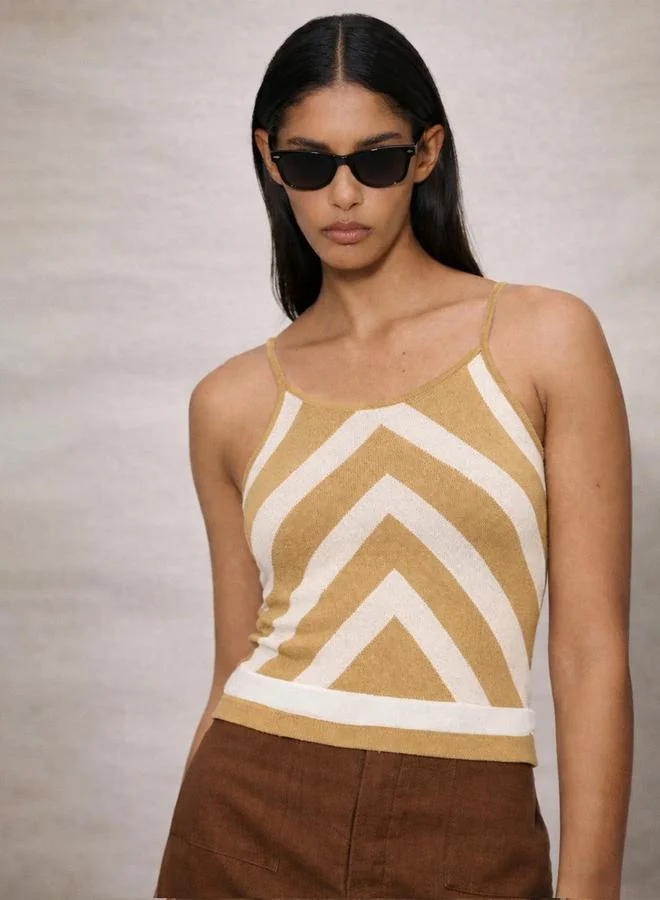 Sassafras Beige and White Strappy Regular Top