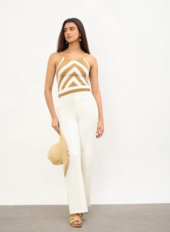 Sassafras Beige and White Strappy Regular Top