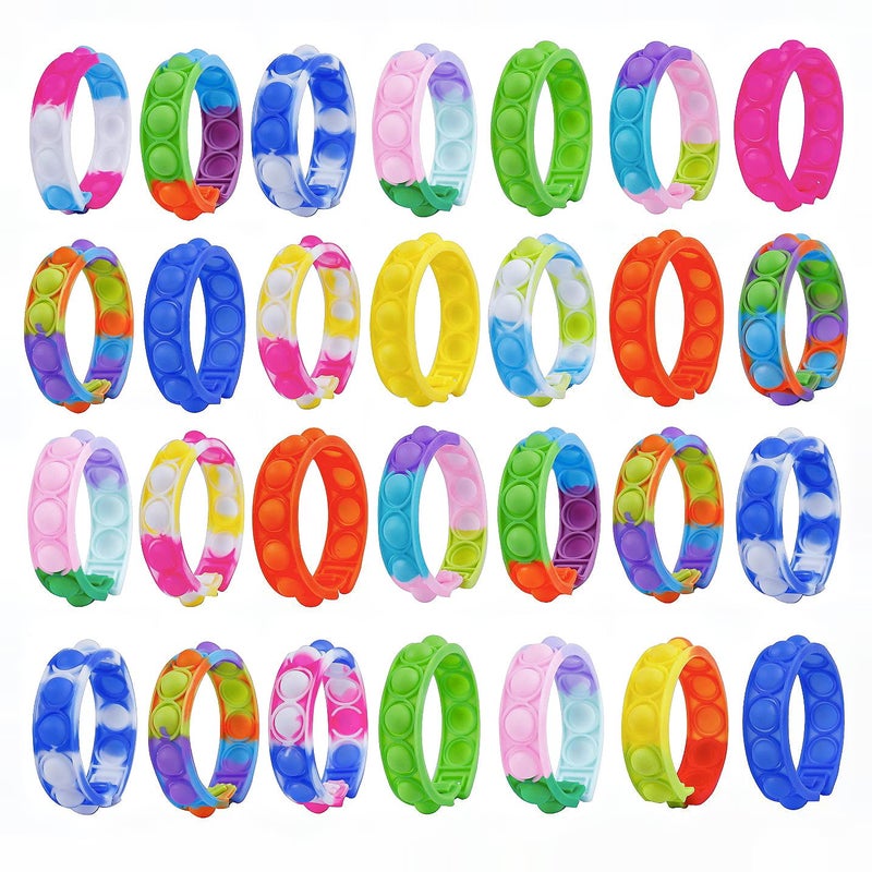 kapibarasensei 28Pcs Pop Bracelet Fidget Toy Wearable Fidget Bracelets Push Poping Bubble Sensory Toys Stress Relief Finger Press Silicone Wristband for Kids and Adults ADHD ADD Autism Anxiety - Image 3