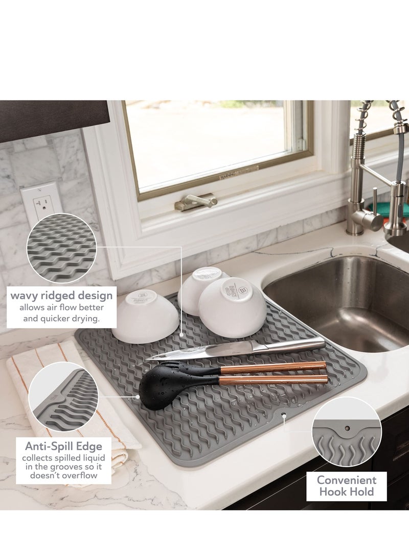 Silicone Dish Drying Mat for Multiple Usage,Easy clean,Eco-friendly,Heat-resistant Silicone Mat for Kitchen Counter or Sink,Refrigerator or drawer liner - Image 2