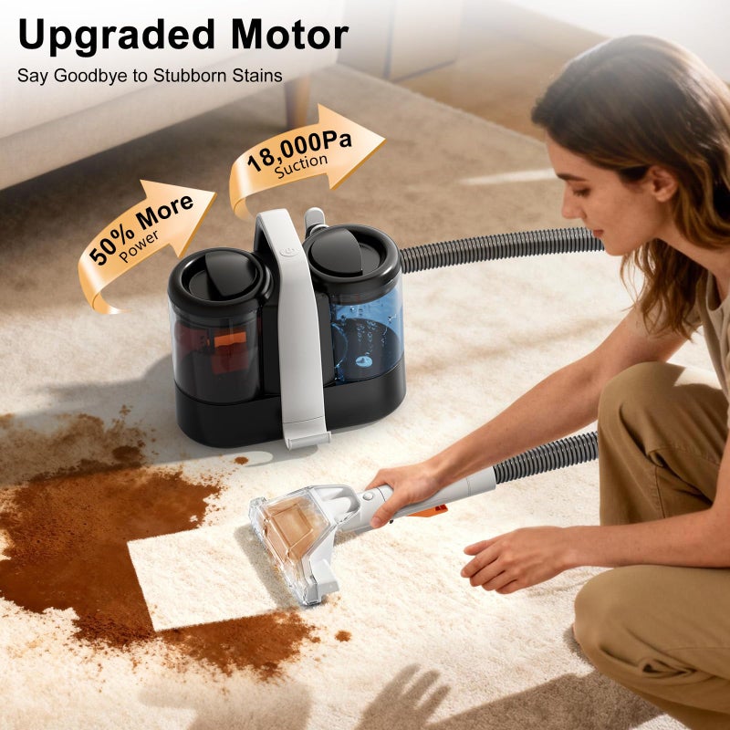 EYEFEAT Carpet & Upholstery Spot Cleaner, High-Power 18KPa Suction Shampooer for Pet Stains, Furniture, Couch, Stairs & Auto Interiors, Portable Design with Dual Brush Tools and Large Water Tanks - Image 3