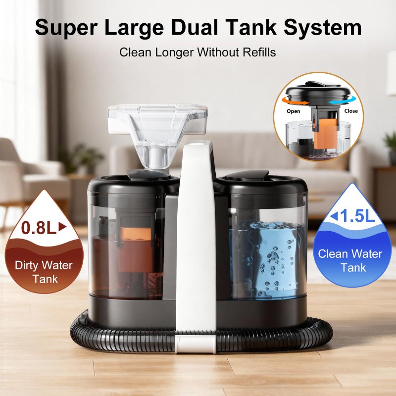 EYEFEAT Carpet & Upholstery Spot Cleaner, High-Power 18KPa Suction Shampooer for Pet Stains, Furniture, Couch, Stairs & Auto Interiors, Portable Design with Dual Brush Tools and Large Water Tanks - Image 5