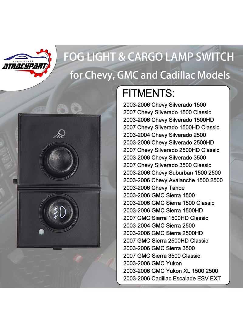 ATRACYPART Fog Light Switch Cargo Lamp Switch | for 03-07 Chevy Silverado 1500 2500 3500, Avalanche Suburban 1500 2500, Tahoe, GMC Sierra 1500 2500, Yukon XL 1500 & More | Replaces# 15143597, 15076588, D7096C  - Image 3