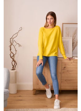 Tchibo Women Boat Neck Long Sleeve Knit Top, Yellow  - Image 1