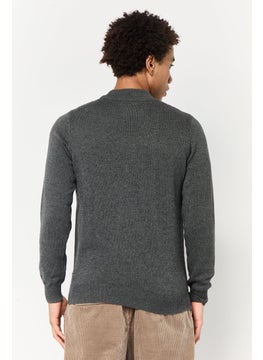 Harmont & Blaine Men Ribbed Collar Long Sleeve Knitted Sweater, Dark Grey  - Image 3