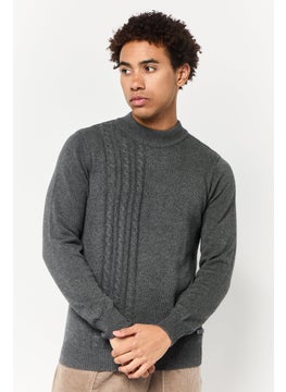 Harmont & Blaine Men Ribbed Collar Long Sleeve Knitted Sweater, Dark Grey  - Image 1