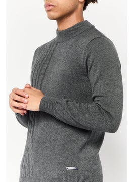 Harmont & Blaine Men Ribbed Collar Long Sleeve Knitted Sweater, Dark Grey  - Image 2