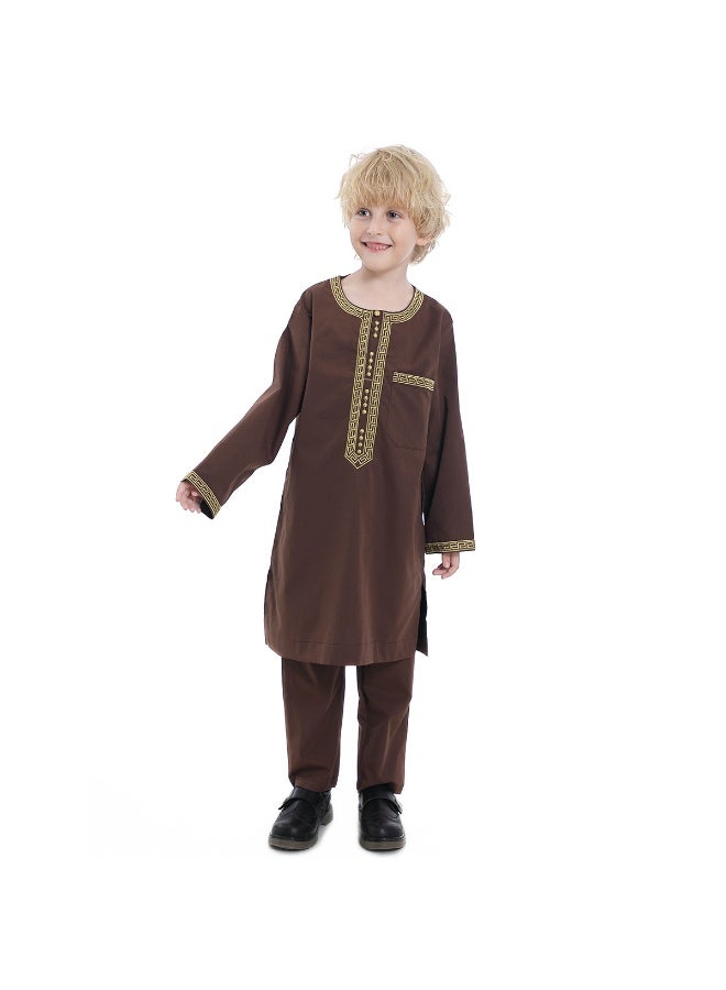 نيبمينينت ملابس إسلامية للشباب - طقم كافطان صبياني مزخرف برباط دائري، ملابس عربية من الشرق الأوسط  - Image 2