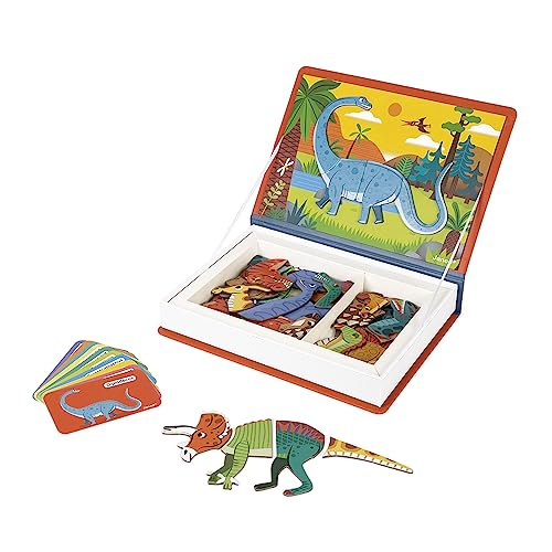 Janod Magnetibook 51 pc Magnetic Dinosaur Mix and Match Game Ages 3 Playing DressUp with Magnets Enhances Fine Motor Skills Includes Book Shaped TravelStorage Case - Image 1