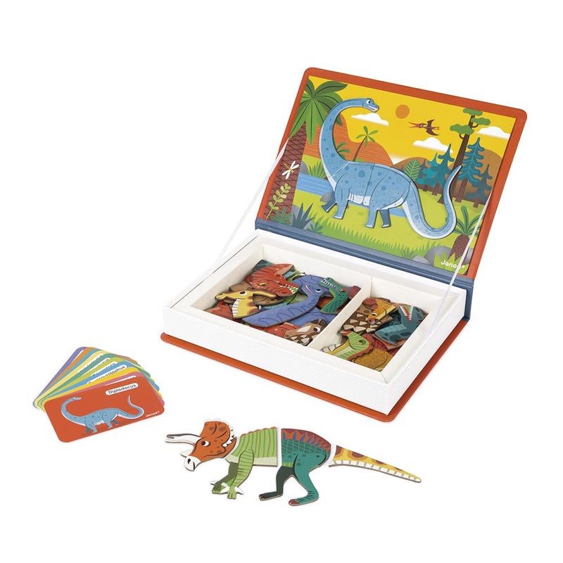 Janod Magnetibook 51 pc Magnetic Dinosaur Mix and Match Game Ages 3 Playing DressUp with Magnets Enhances Fine Motor Skills Includes Book Shaped TravelStorage Case - Image 3