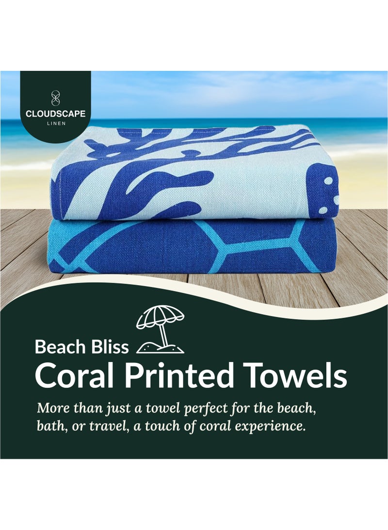 كلاود سكيب لينين Cotton Beach Towels Set- Pack of 2, 39x71 inches, Quick Dry and Highly Absorbent Towels,Turtle & Coral - Image 2