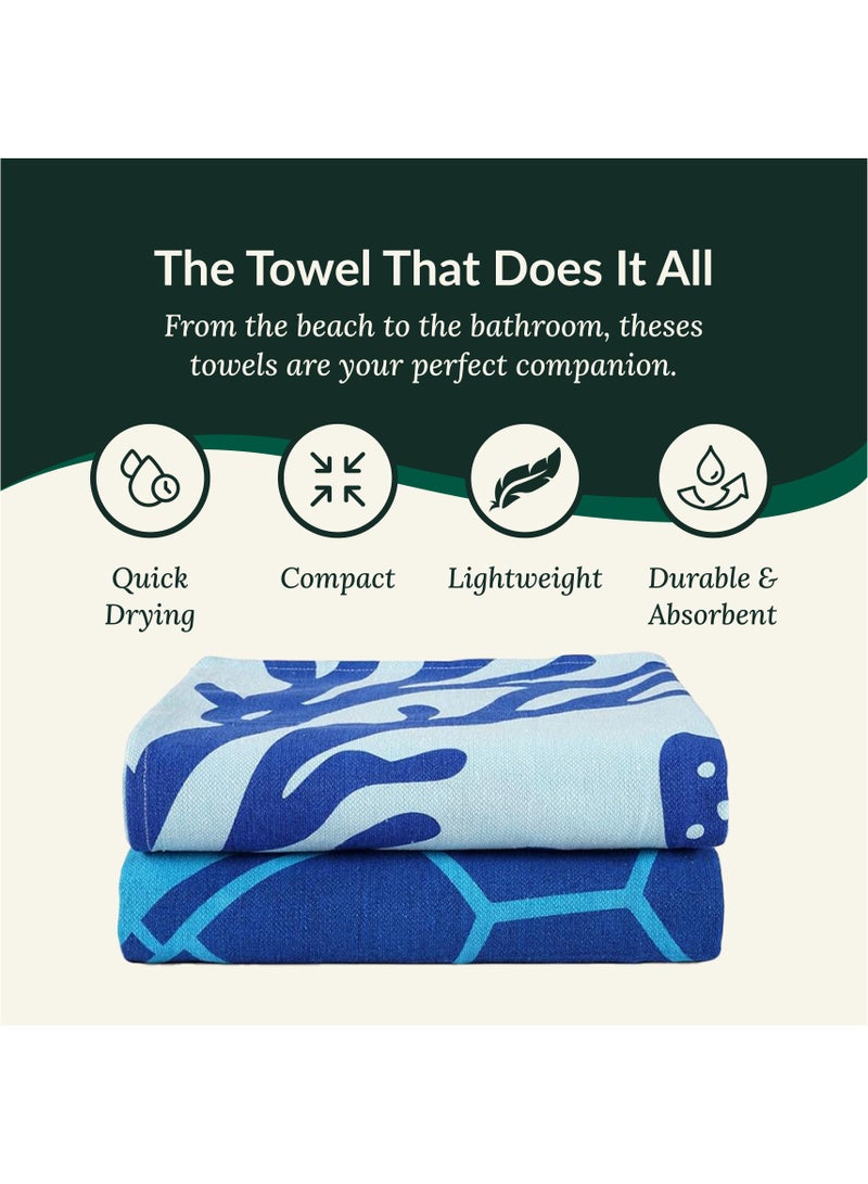 كلاود سكيب لينين Cotton Beach Towels Set- Pack of 2, 39x71 inches, Quick Dry and Highly Absorbent Towels,Turtle & Coral - Image 3