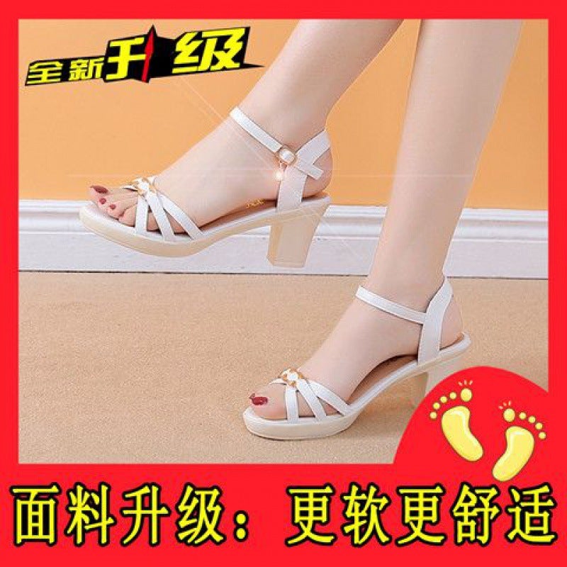 2024 Chic Fairy-style Womens Mid-Heel Sandals White [upgraded version 998999]