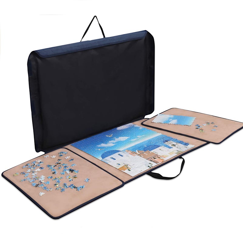Becko US Jigsaw Puzzle Board with Trays Cover Portable Case for Puzzles Storage Saver NonSlip Surface for Up to 1000 Pieces Dark Blue Khaki - Image 2