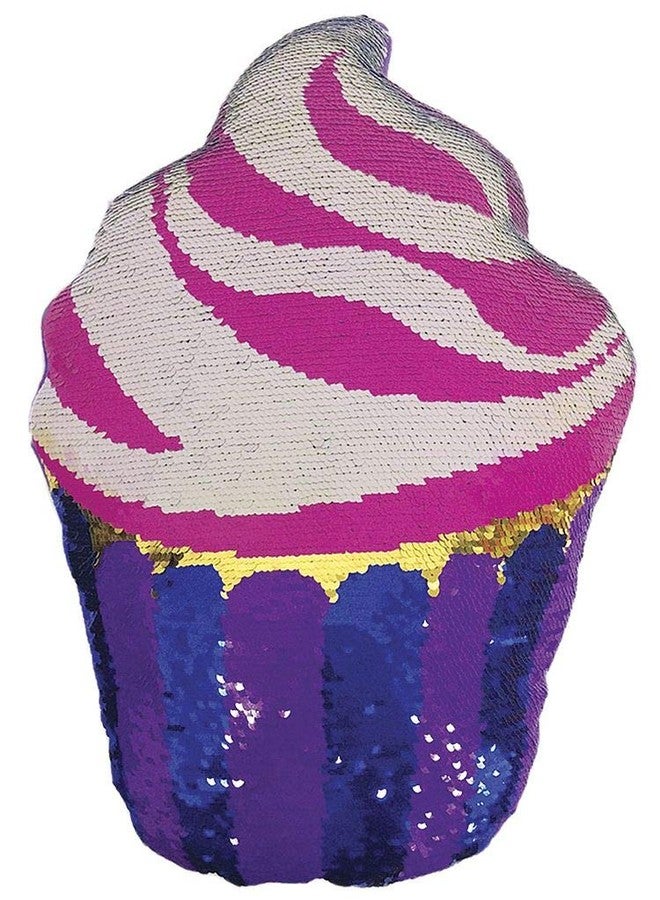 iscream Swirl Icing Cupcake 7" x 9" Reversible Sequin Soft Fleece Back Mini Pillow - Image 1