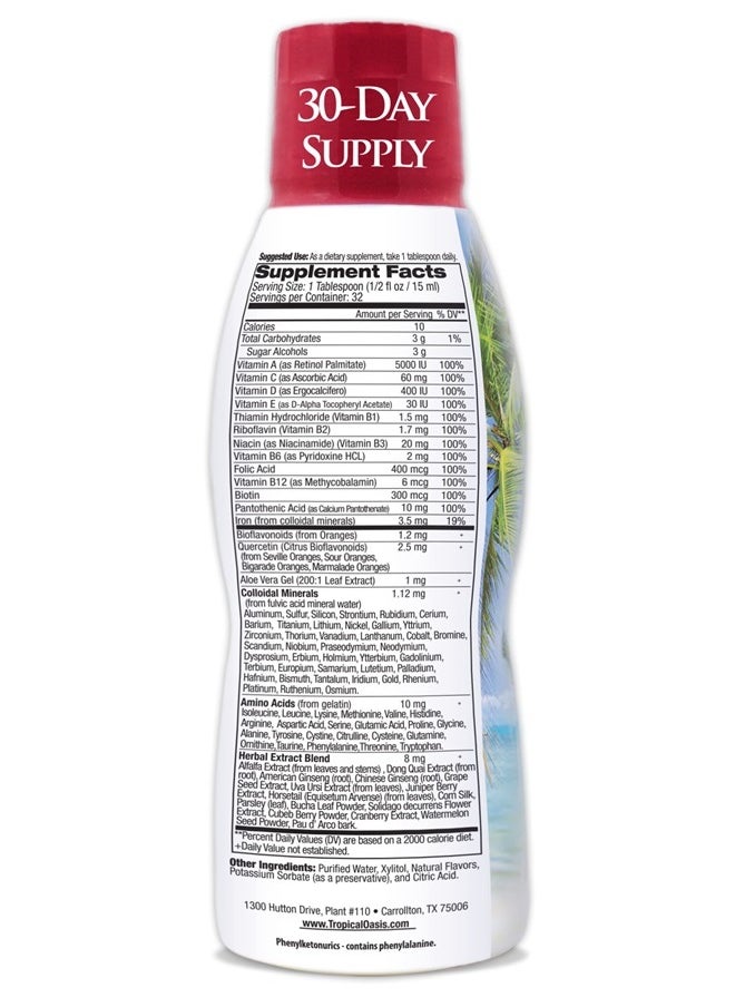 Tropical Oasis - Adult Liquid Multivitamin -Liquid Multi-Vitamin and Mineral Supplement with 125 Total Nutrients Including; 85 Vitamins & Minerals, 23 Amino Acids, and 18 Herbs - 16 fl oz, 32 serv - Image 1