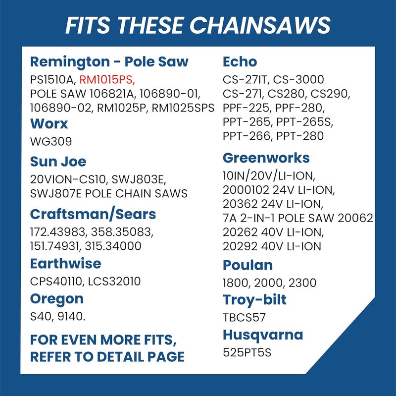 Zentop 10 Inch Chainsaw Chain 3/8" LP Pitch, 050" Gauge, 40 Drive Links Low-kickback Fits Echo CS-271 CS280 CS290 CS300 CS3000,Remington, Worx WG309, Sunjoe SWJ803E SWJ807E, Craftsman S40 (3 Chain) - Image 3