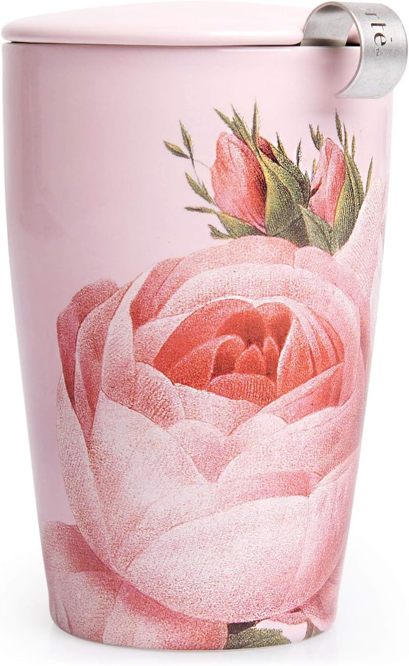 Market mainstream color picks Tea Forte Double-Walled Ceramic Kati Cup, Removable Stainless Steel Infuser Basket and Lid, Steeps 12 oz Loose Leaf Tea, Dishwasher & Microwave Safe, Jardin Batch uniform stable quality - Image 1