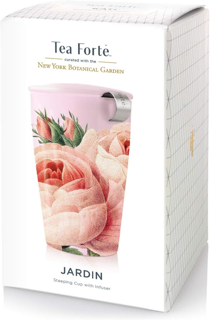 Market mainstream color picks Tea Forte Double-Walled Ceramic Kati Cup, Removable Stainless Steel Infuser Basket and Lid, Steeps 12 oz Loose Leaf Tea, Dishwasher & Microwave Safe, Jardin Batch uniform stable quality - Image 2