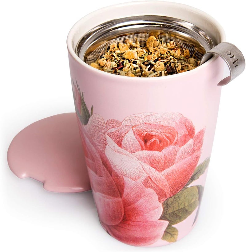 Market mainstream color picks Tea Forte Double-Walled Ceramic Kati Cup, Removable Stainless Steel Infuser Basket and Lid, Steeps 12 oz Loose Leaf Tea, Dishwasher & Microwave Safe, Jardin Batch uniform stable quality - Image 3