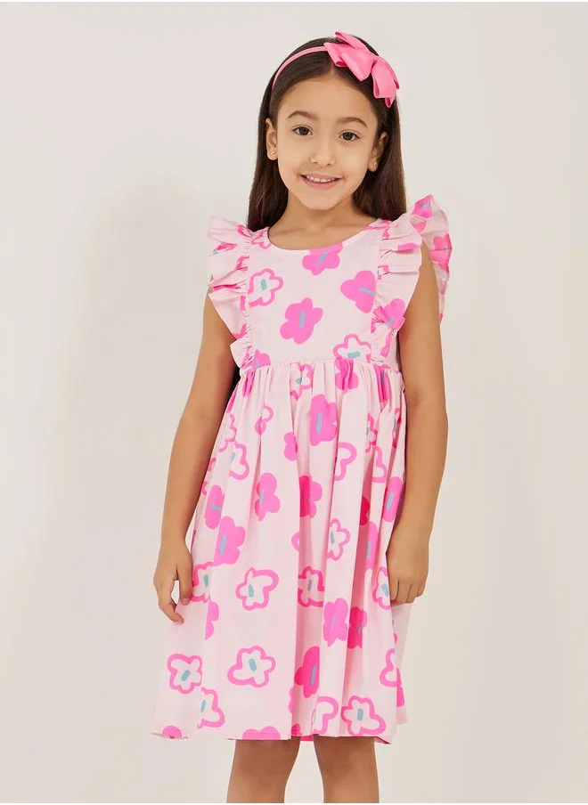 ستايلي Floral Print Ruffled Trim A-Line Dress