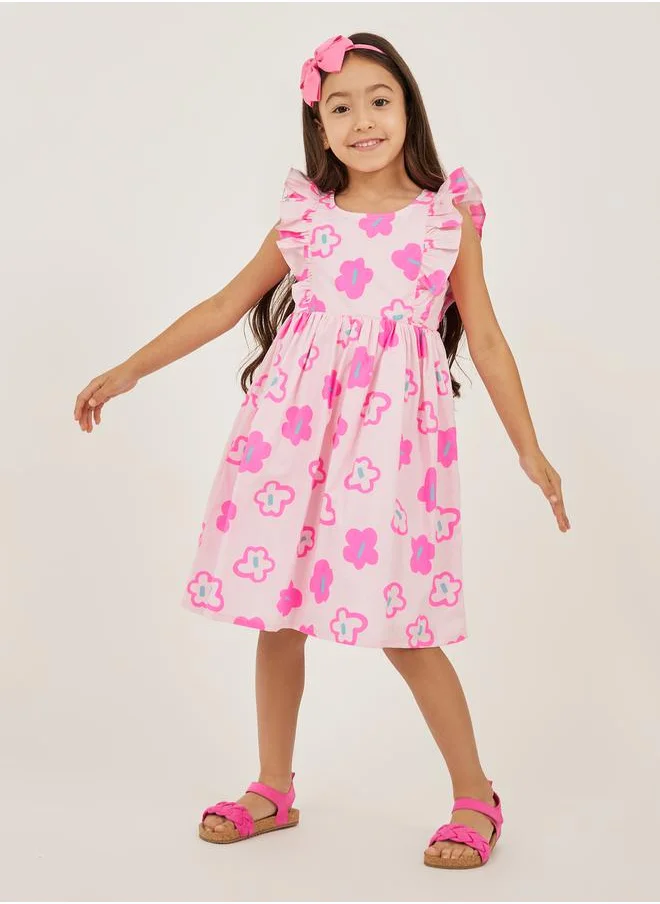 ستايلي Floral Print Ruffled Trim A-Line Dress