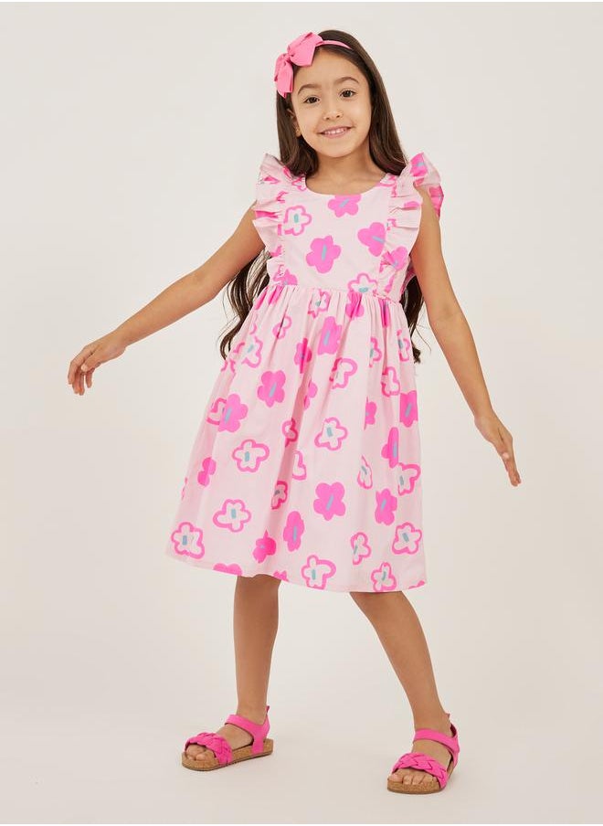 Styli Floral Print Ruffled Trim A-Line Dress  - Image 1
