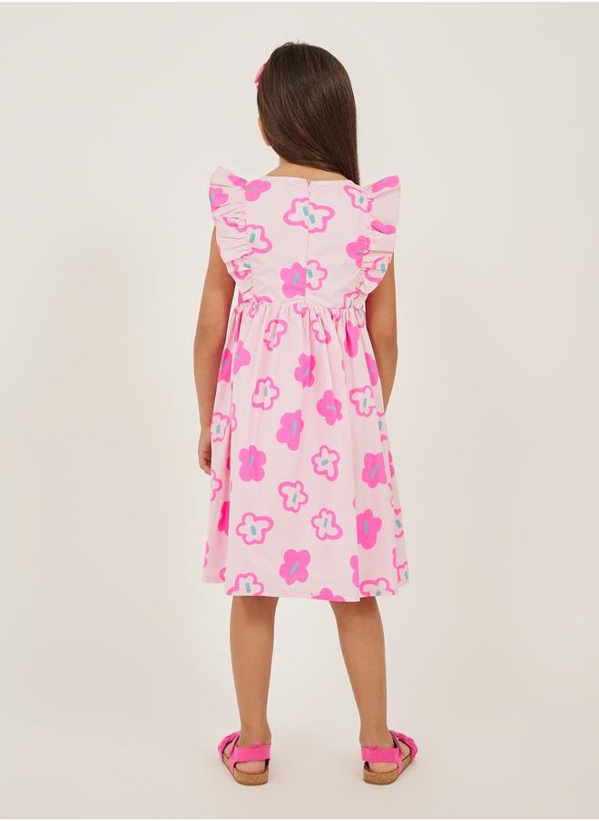 Styli Floral Print Ruffled Trim A-Line Dress  - Image 4