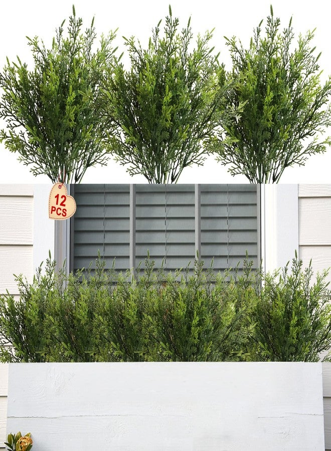 Yoratee Artificial Outdoor Plants 12 PCS Fake Cedar Plants Plastic Faux Pinetree Stems Greenery Shrubs UV Resistant Colorfast Indoor Outdoor Christmas Home Decor for Windowbox Garden Porch Path - Image 1