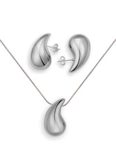SYNSYB Chunky Silver Hoop Earrings and Necklace Set - Lightweight Waterdrop Hollow Open Hoops - Hypoallergenic Fashion Jewelry in Gift Box  - Image 1
